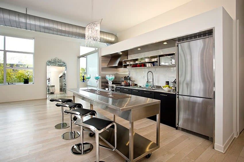 modern one wall kitchen with island
