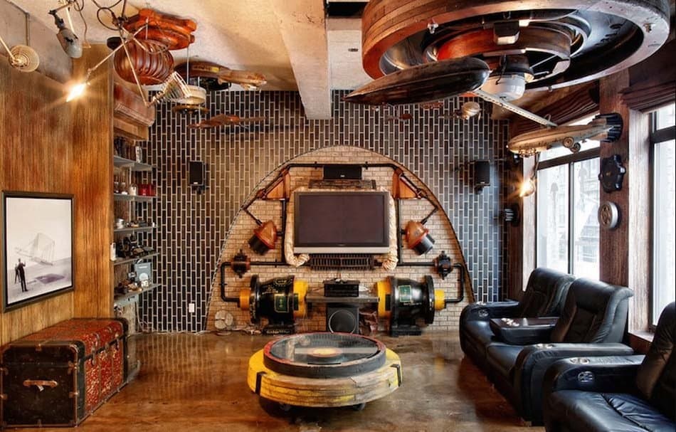 Minimalist Steampunk Decor for Modern Garage