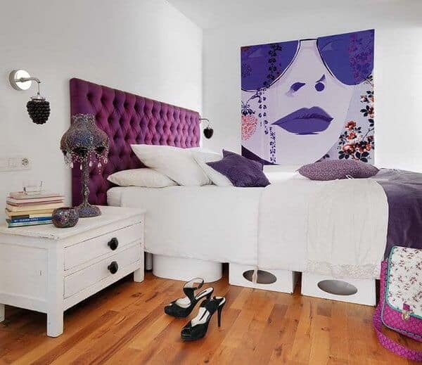 Pop colored purple bedroom