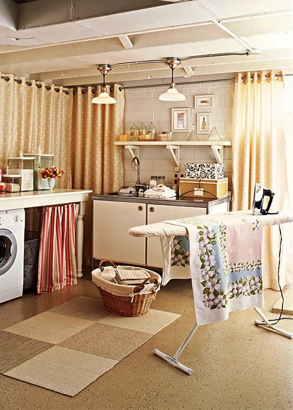 Add Curtains To Define Your Basement Laundry Room