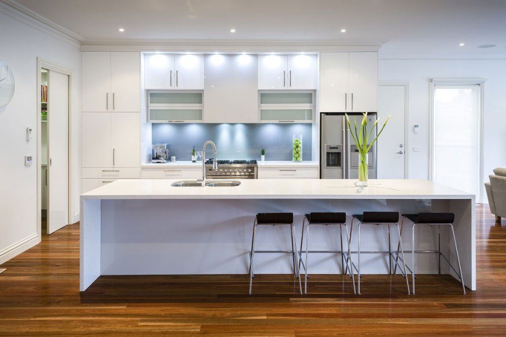 one wall kitchen with large windows