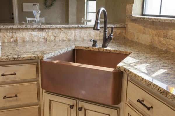 Granite Coated Kitchen Countertop With Corner Kitchen Sink Image