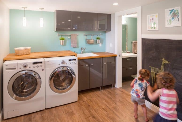 Laundry Room Contemporary With Glass Sheet Backsplash Wood Floors Chalkboard Paint Czmcam Org