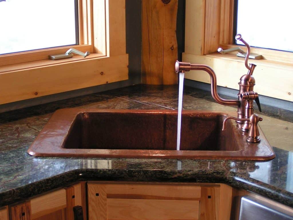 sink in corner of kitchen