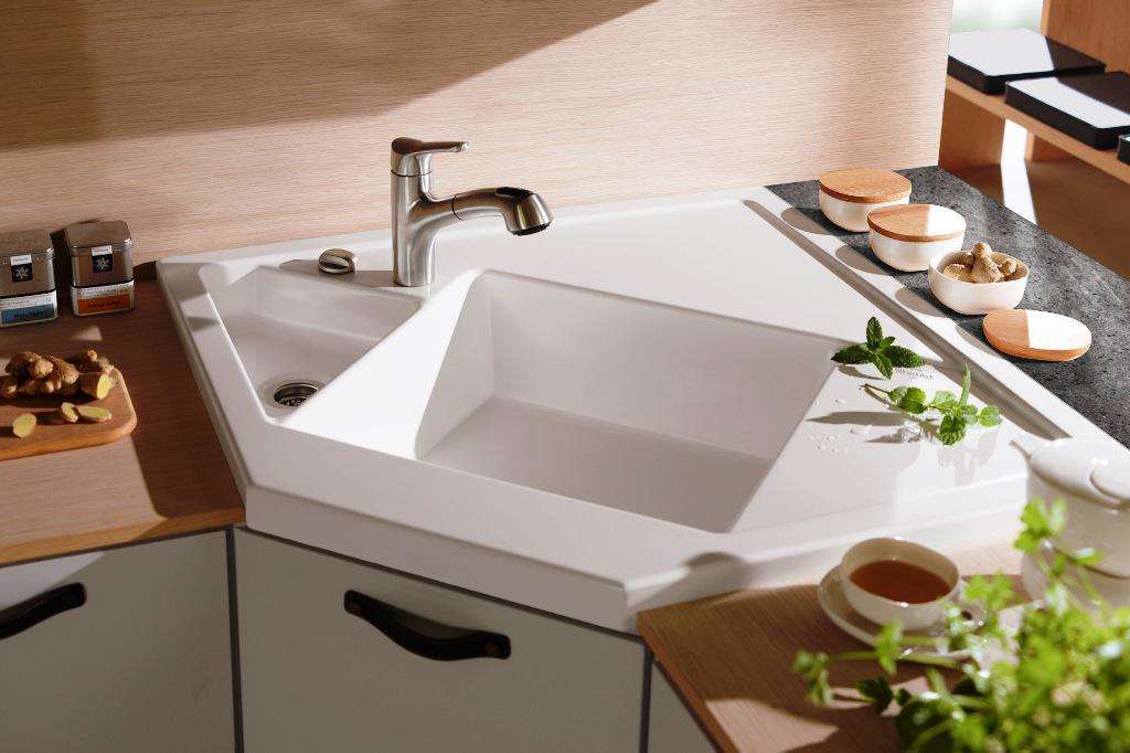 Undermount White Corner Kitchen Sink Picture