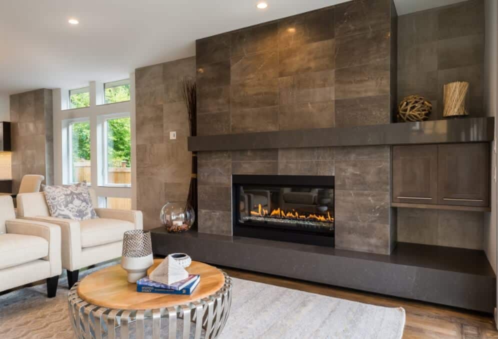 tiled fireplace wall