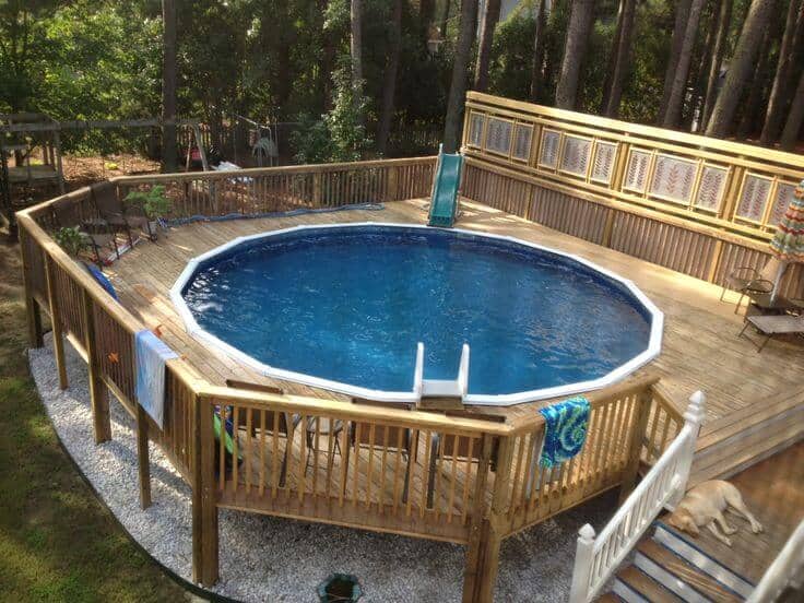 above ground pool with deck and slide