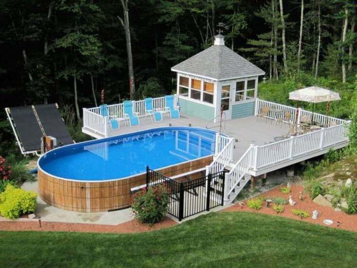 20 Best Above Ground Swimming Pool with Deck Designs - Luxury Above GrounD Pool With Big Deck AnD Gazebo Pinterest 696x522