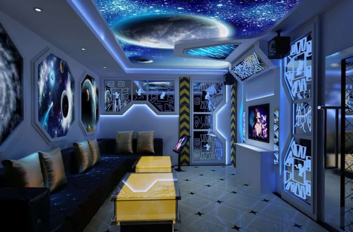 space themed living room vintage