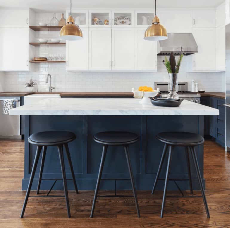 White Kitchen With Black Island