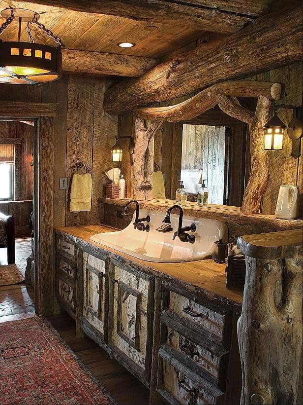 Log Cabin Bathroom Ideas - 30+ Rustic Bathroom Vanity Ideas That Are on Another Level : The designer of this cabin bathroom chose a slew of different tiles that have their own color and textures.