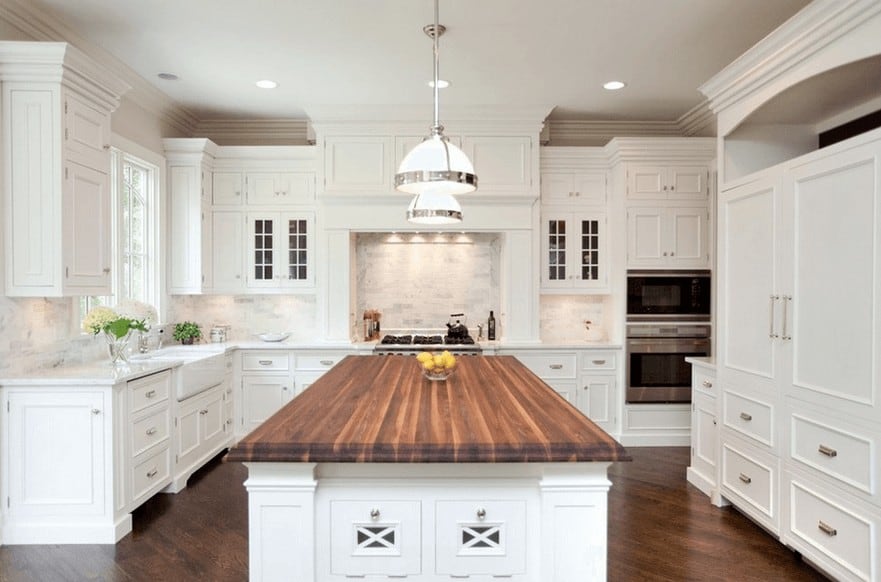 White Kitchen Island With Wood Countertop