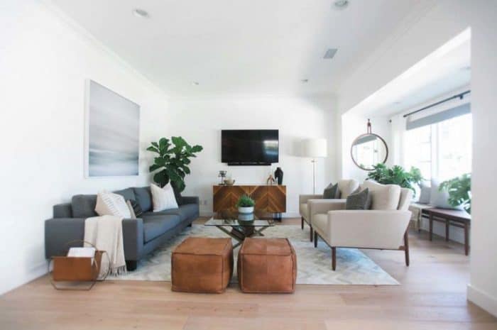 gray mid century living room