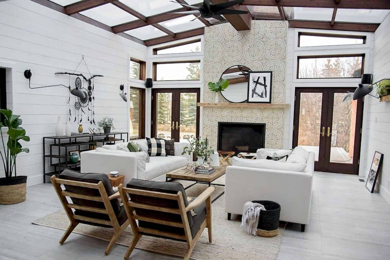 Modern Farmhouse Sunroom With A Living Room 