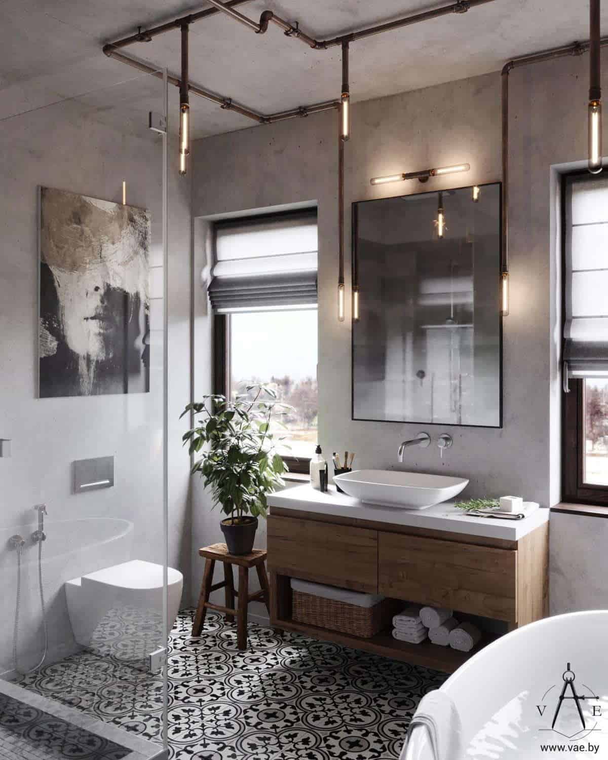 29 Industrial Style Bathroom Ideas For Your Inspiration   Industrial Bathroom With Vanity Mirror 13 