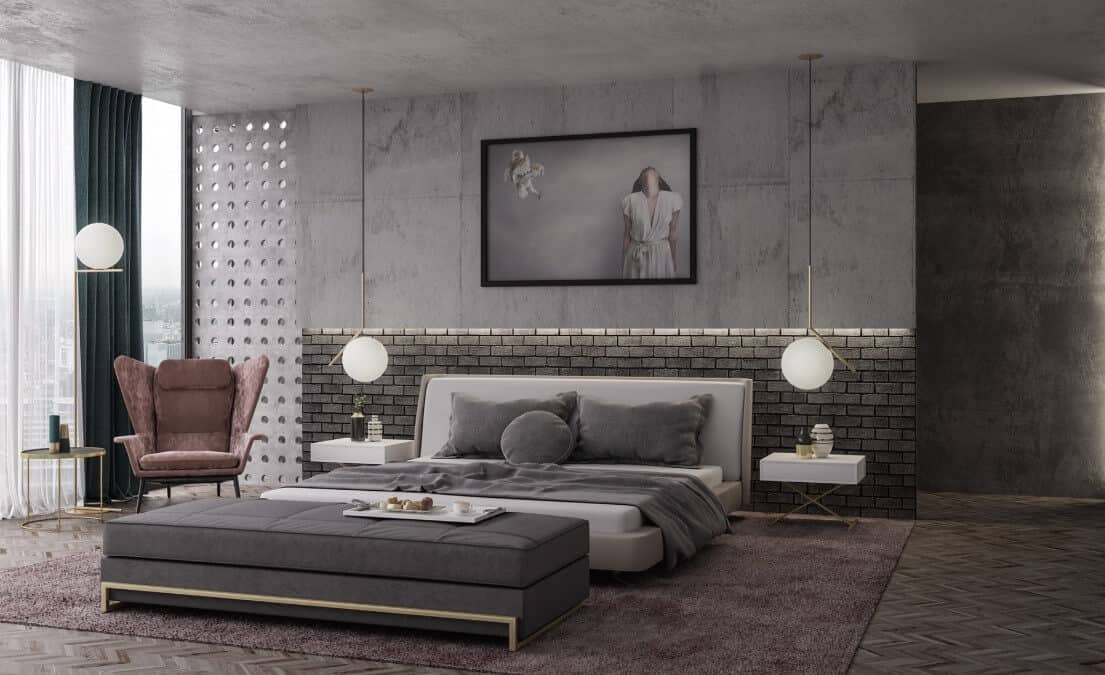 grey bedroom industrial look furniture