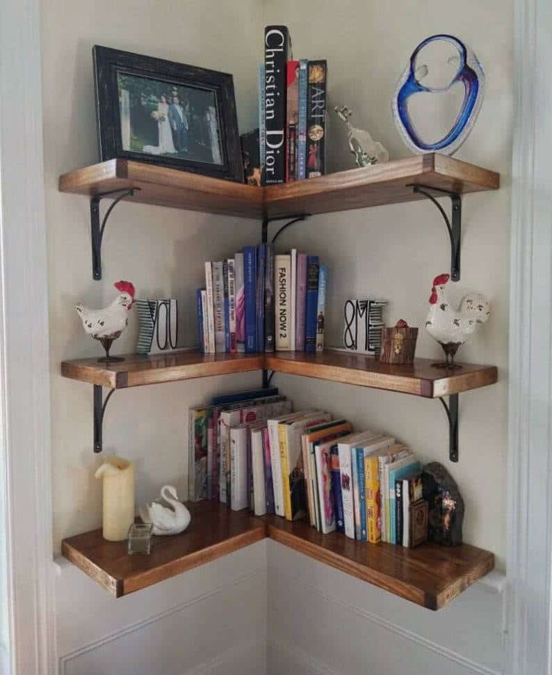 19 Ultimate List Of DIY Corner Shelf Ideas With Plans   DIY Corner Shelves With Herringbone Design 