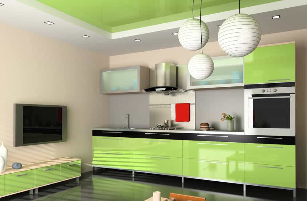 Kitchen Design And Layout Ideas With Green Kitchen Cabinet 1