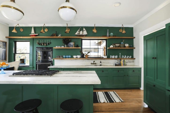 Kitchen Design And Layout Ideas With Green Kitchen Cabinet 10