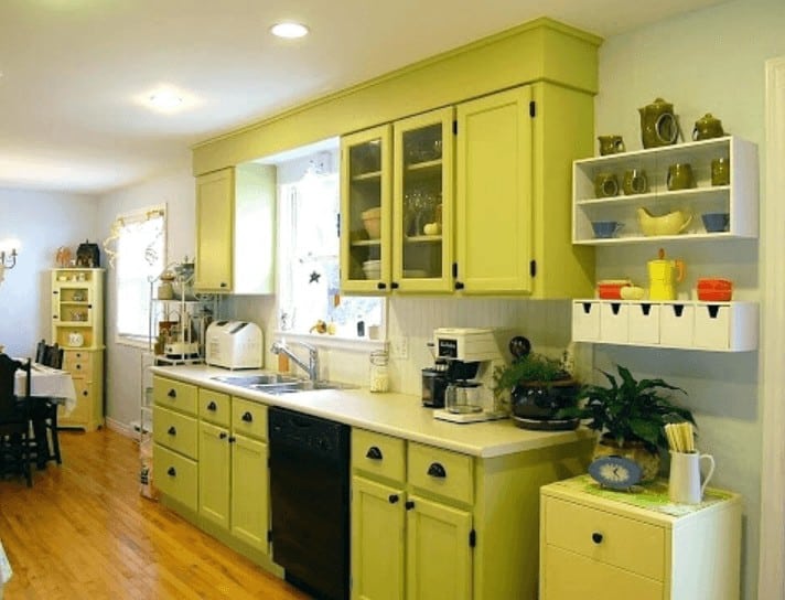 Kitchen Design And Layout Ideas With Green Kitchen Cabinet 11