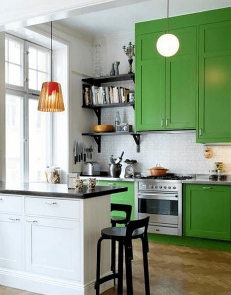 Kitchen Design And Layout Ideas With Green Kitchen Cabinet 3 1