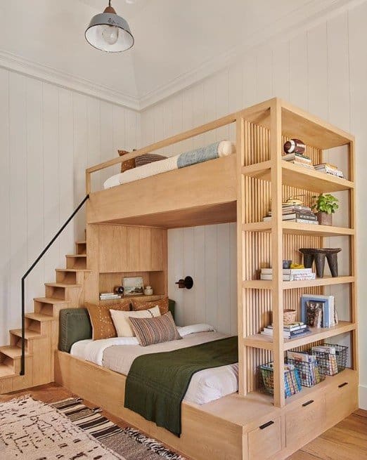 Bunk Bed With Bookshelf By Amberinteriors