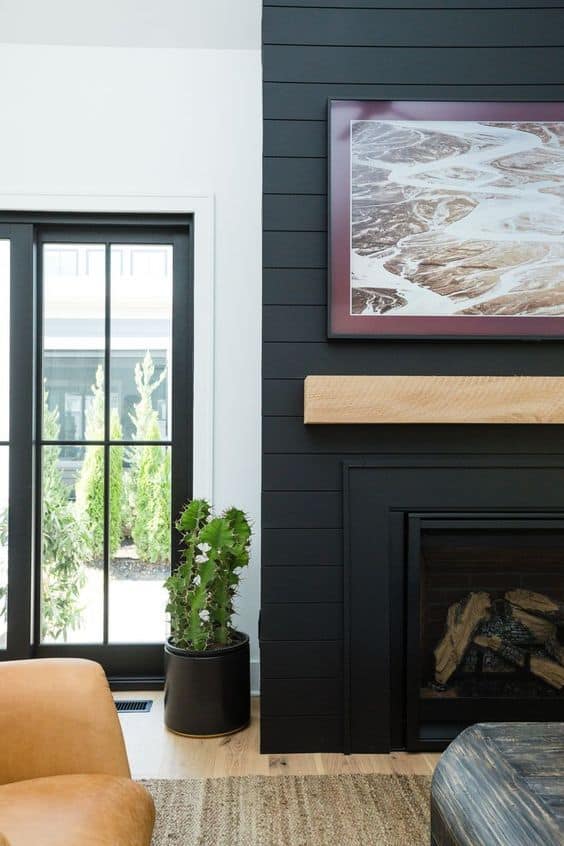 Black Shiplap Fireplace On Living Room