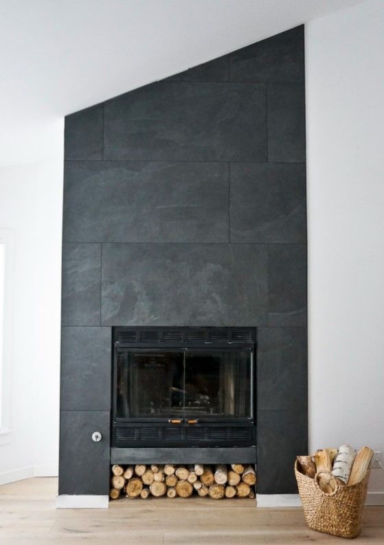 Modern Fireplace Makeover With Black Porcelain Tile