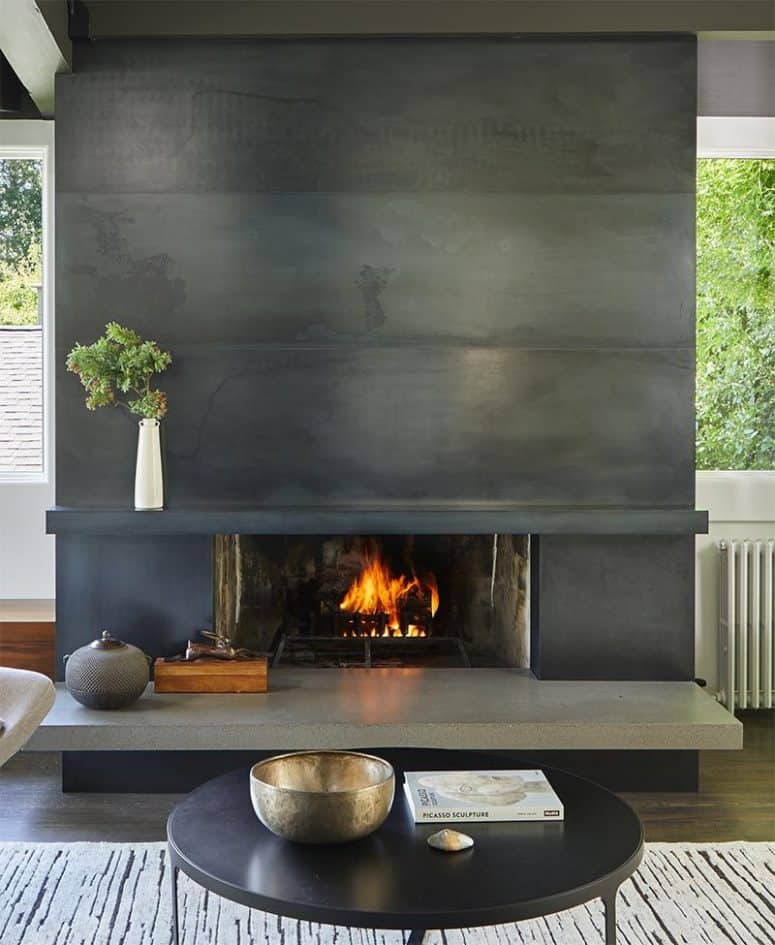 Modern Fireplace With Blackened Steel Surround