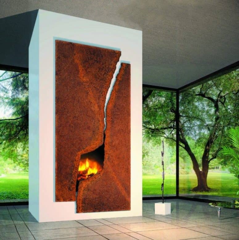 Modern Rusted Metal Fireplace