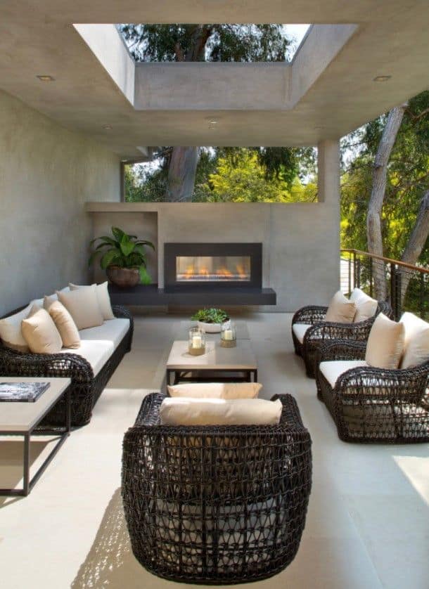 Modern Semi Outdoor Ribbon Fireplace Design