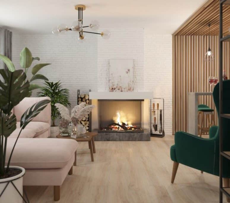 Scandinavian Style Fireplace In Living Room