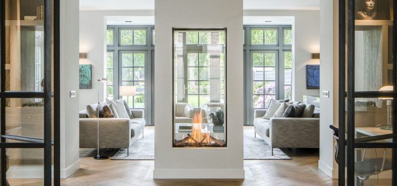 See Through Modern Fireplace