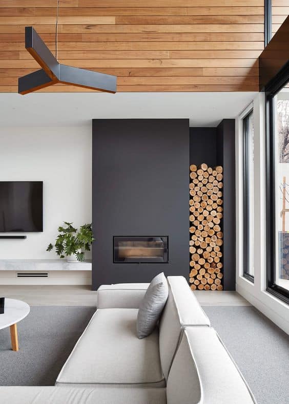 Sleek Modern Fireplace With Firewood Storage