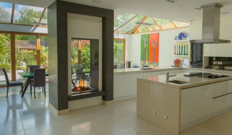 Two Sided Fireplace In Kitchen