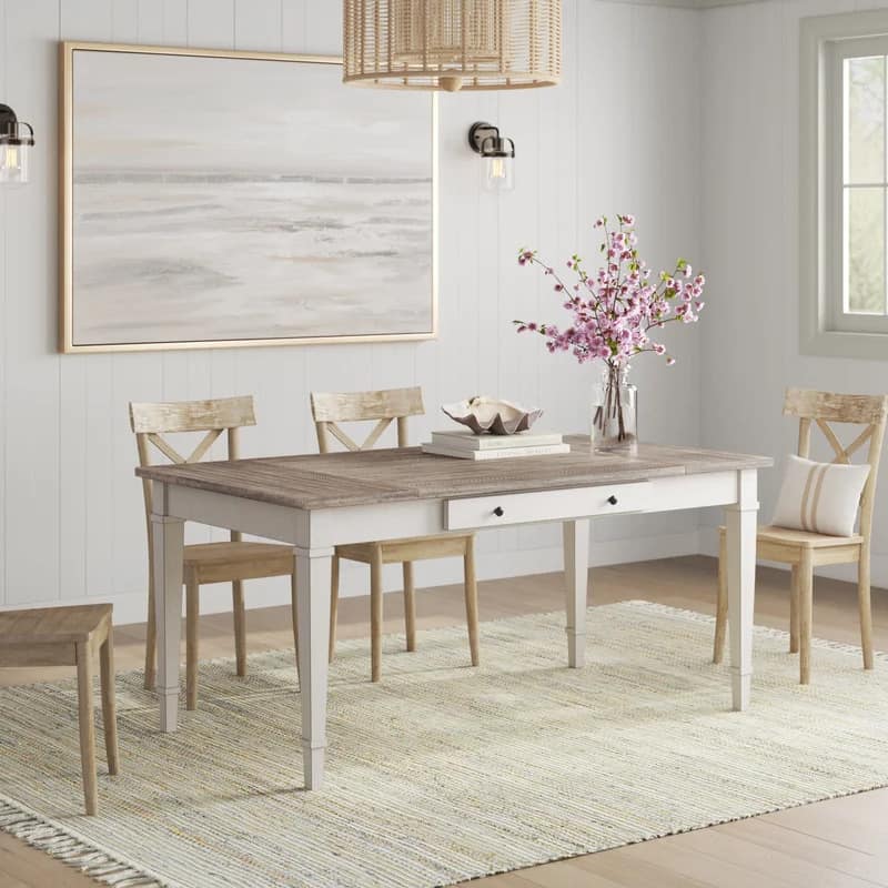 Use a Light-Colored Dining Table for a Coastal Farmhouse Aesthetic