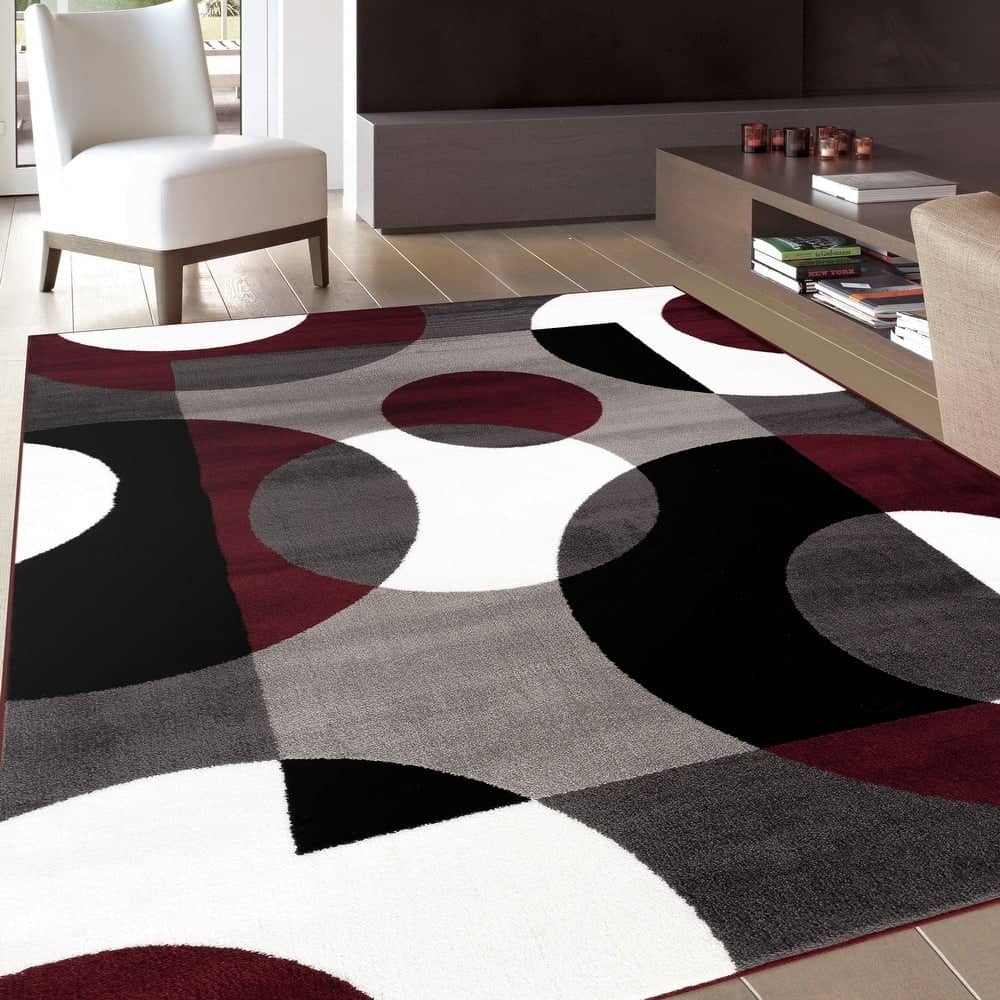 Modern Geometric Burgundy Rug