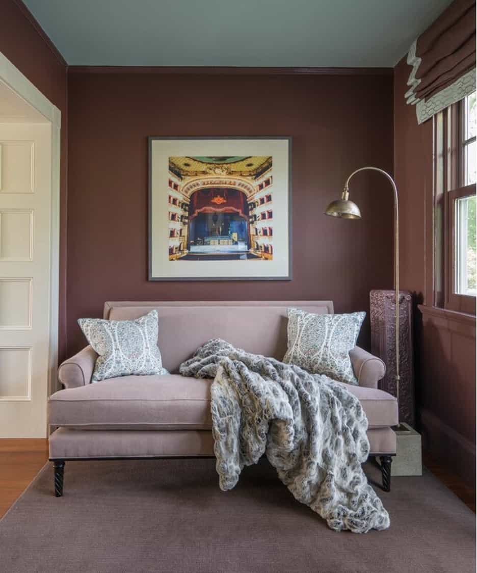 Go for Brown Curtains to Compliment Deep Plum Walls