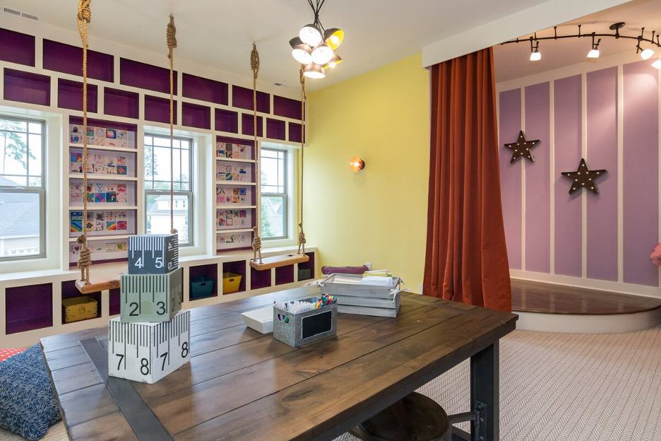 Install Red Curtains to Contrast with Lilac Walls
