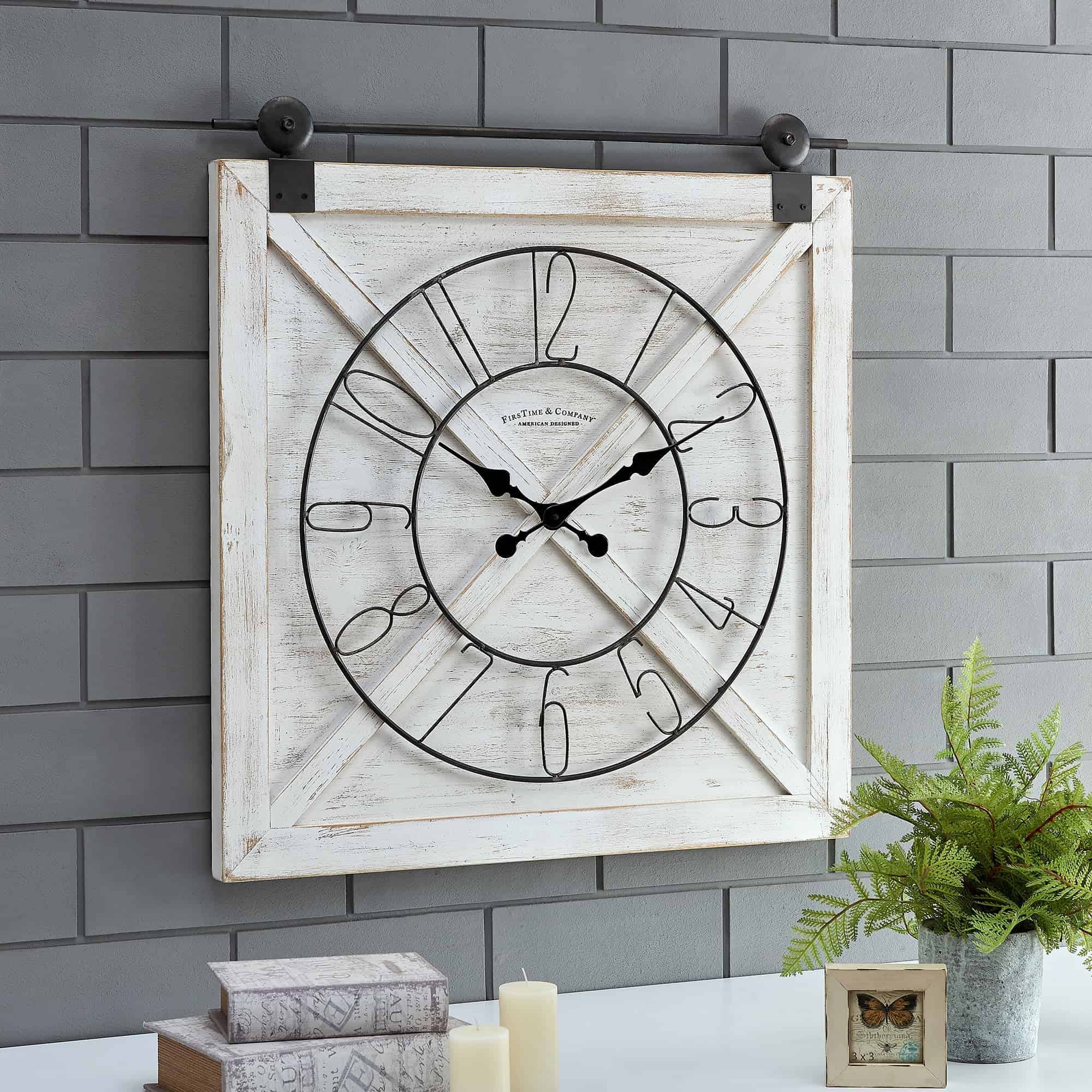 A Barn Door Themed Clock Fits Perfectly in a Rustic Kitchen