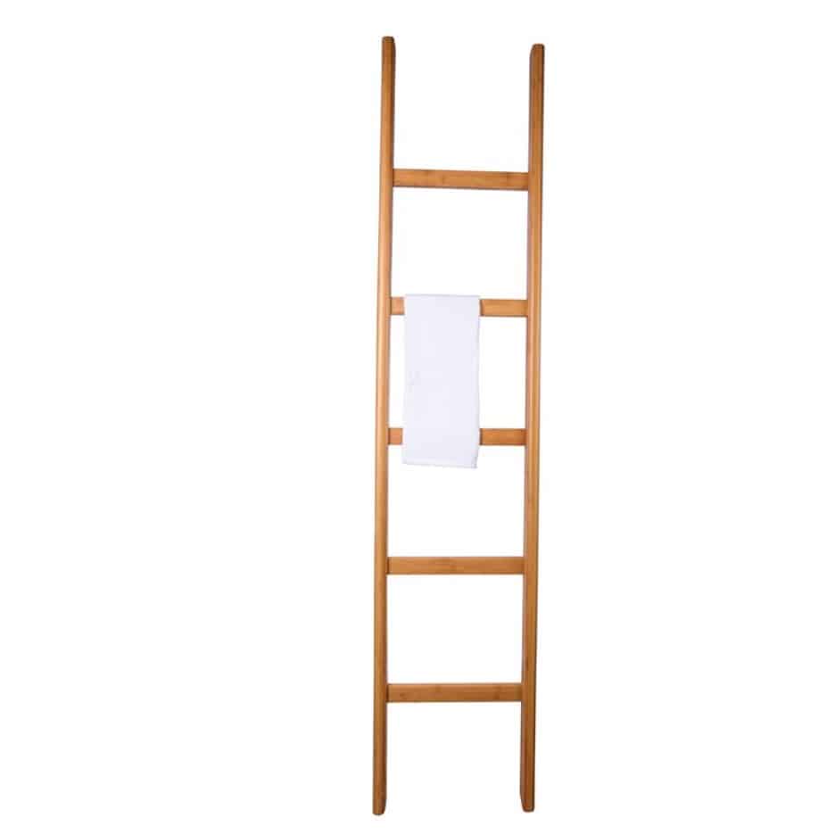 Opt for a Bamboo Ladder Towel Rack