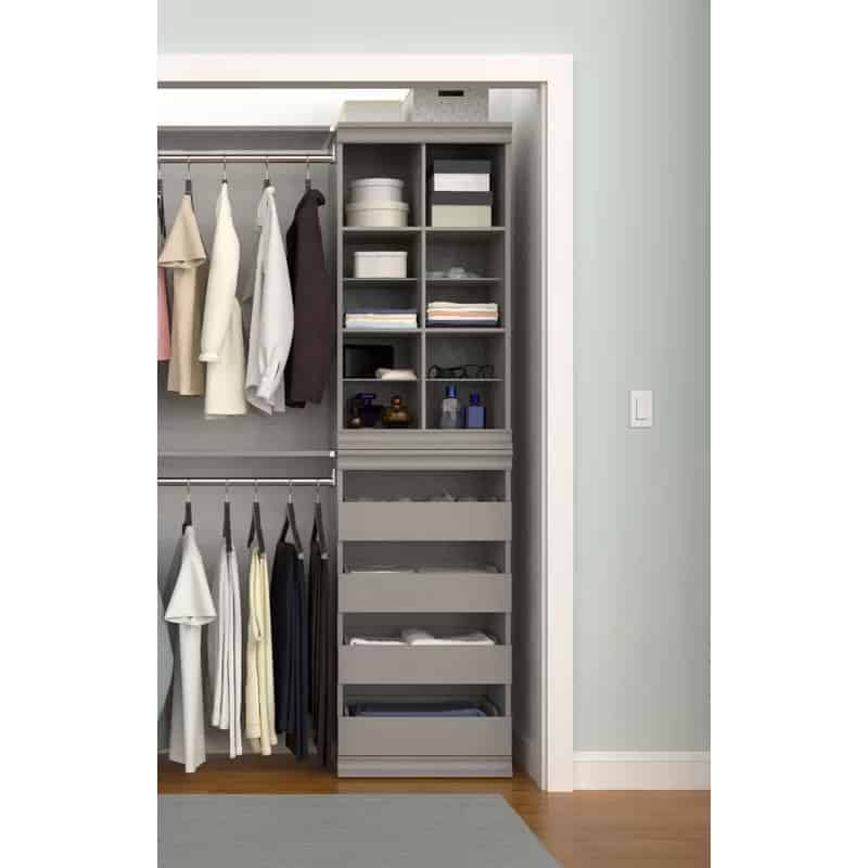 Add A Taupe Shelving Unit For Stylish Storage
