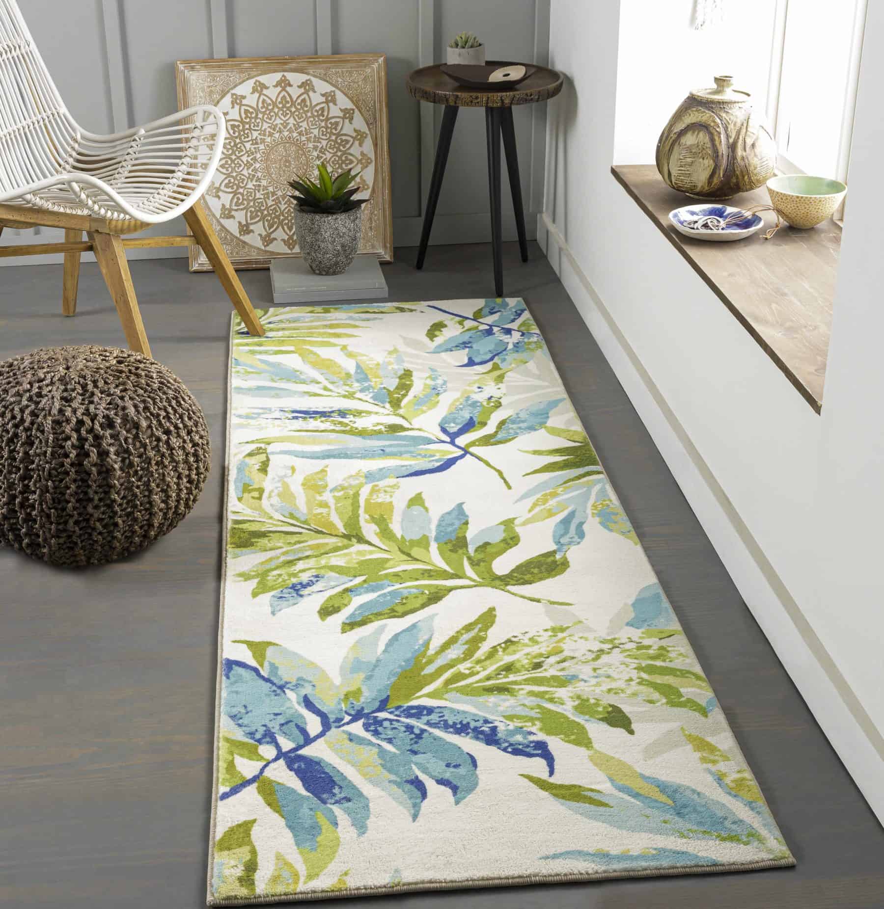 15 Of The Best Area Rugs For A Beach House In 2024   6 Floral Blue And Green Rug 1800x1852 