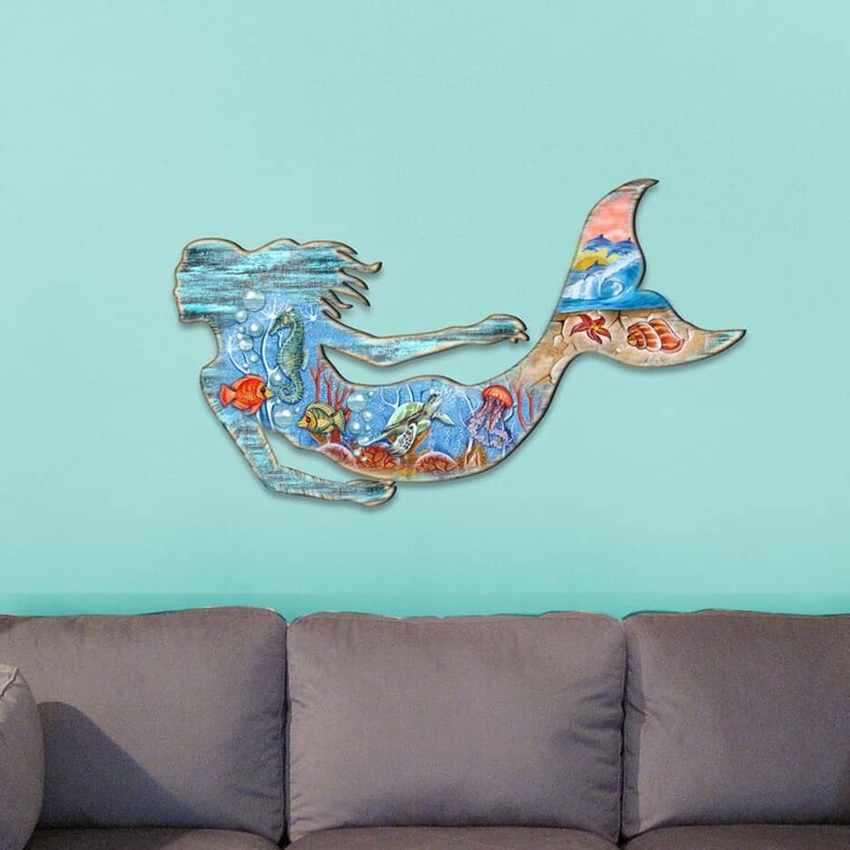 Bring Your Wall To Life With Wooden Blue Mermaid Ocean Wall Décor…