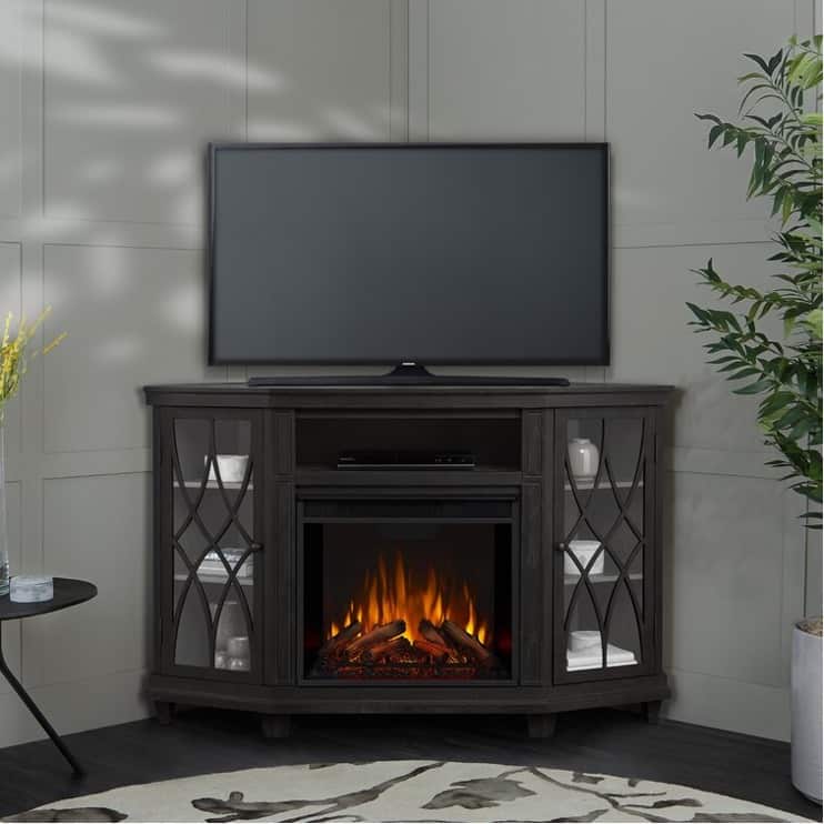 Install A Corner-Style Tv Stand With A Built-In Fireplace