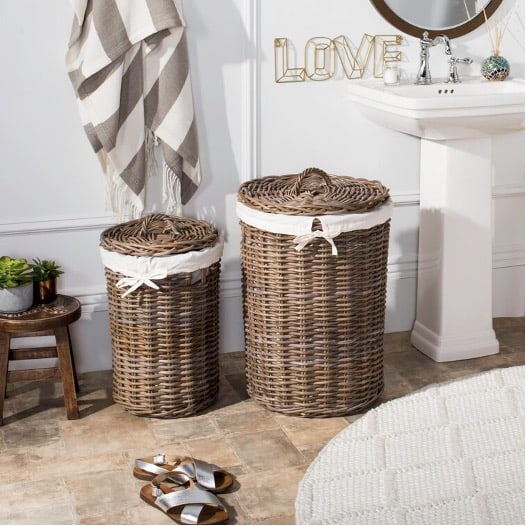 Place A Pair Of Rattan Laundry Baskets Within Your Country Laundry Room