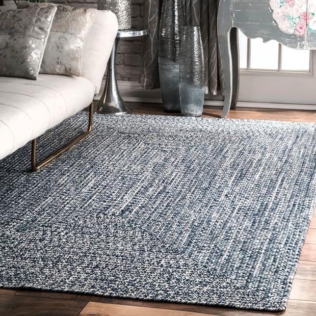 Blue Solid Braided Rug