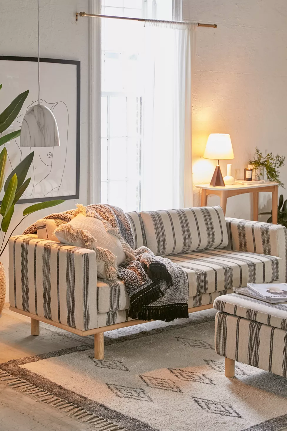 Gray And White Striped Sofa