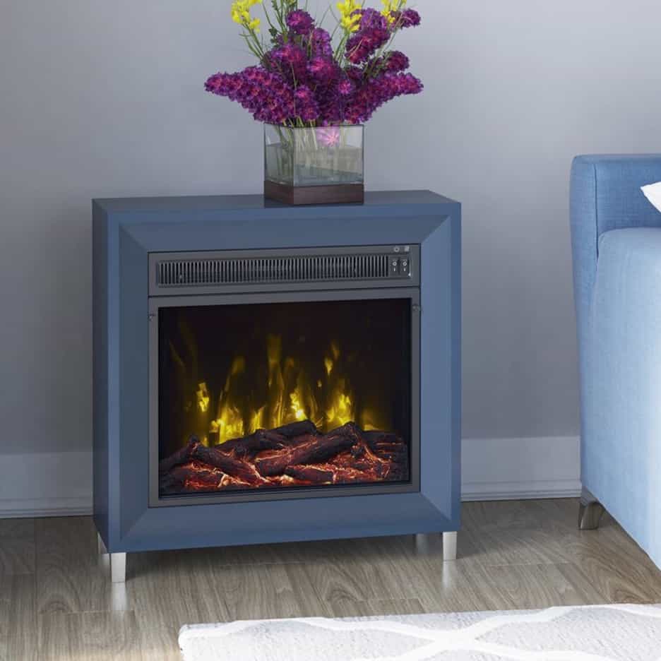 Add A Pop Of Color With This Blue Electric Fireplace