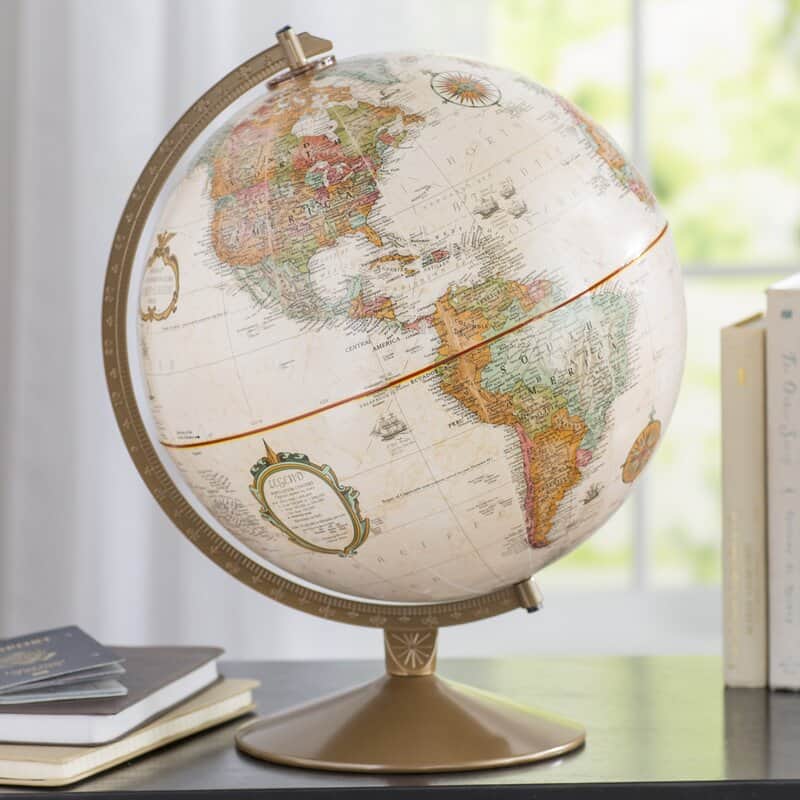 Globes Make Beautiful Decor In A Beige Bedroom